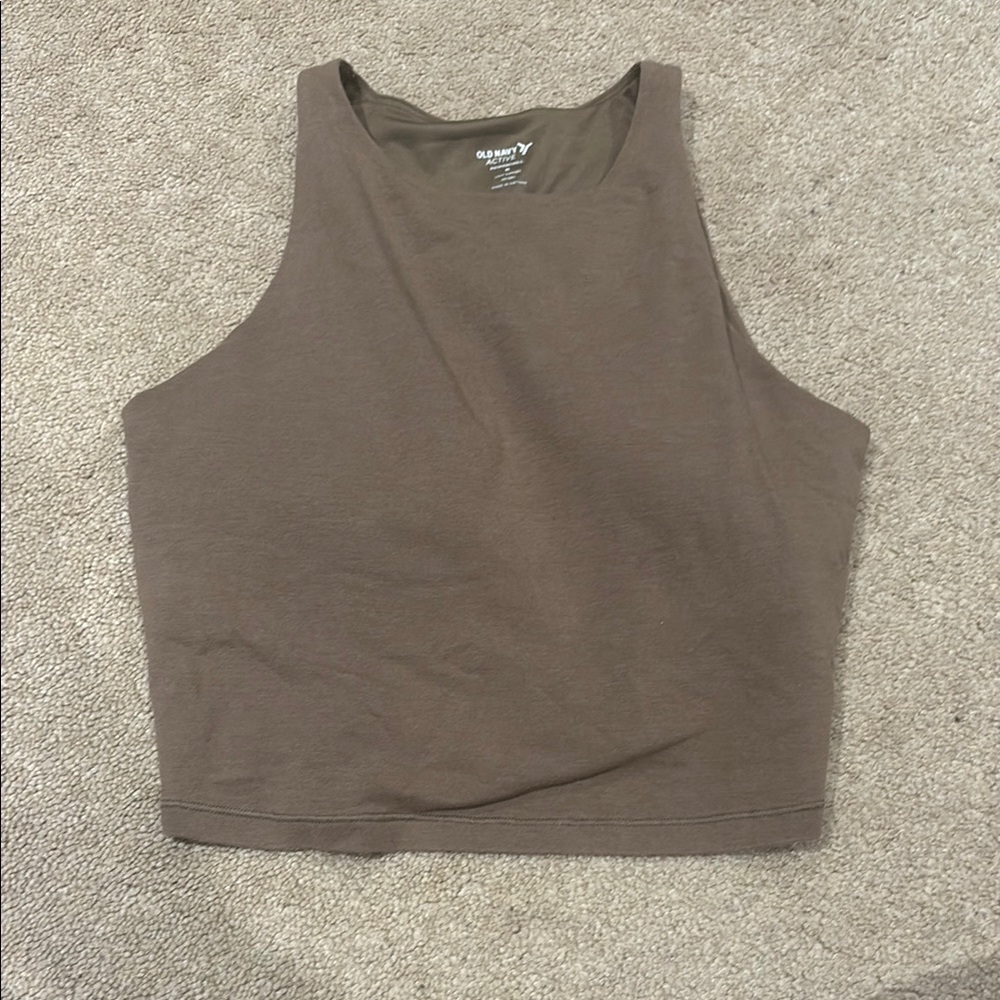 Old Navy Brown Fitted Athletic Crop Tank Top with a built in bra.